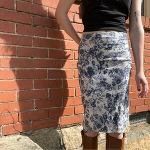 Blue Floral Pencil Skirt - Women's Classic Style